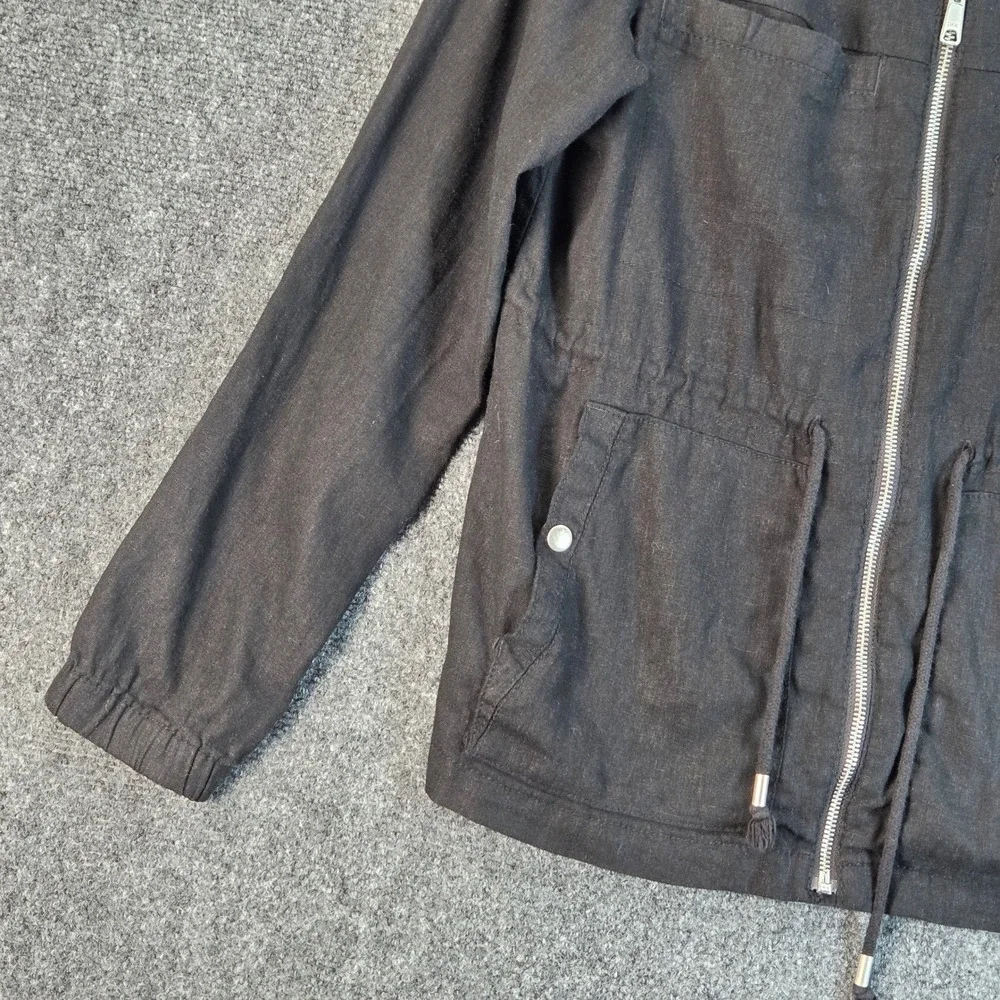 Old Navy‎ Linen Blend Utility Zip Up Field Jacket Women's Medium Black Summer